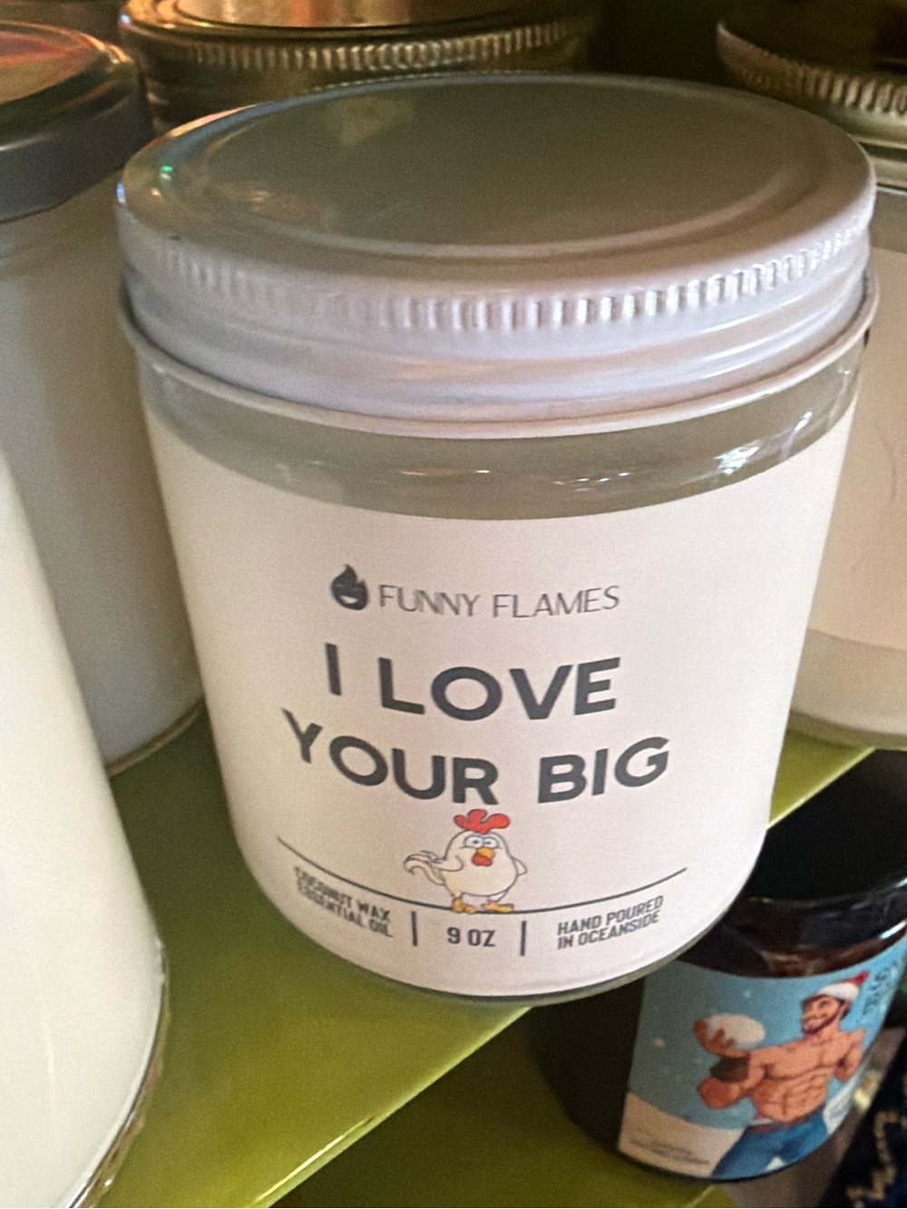 Men! Funny Flames I Love Your Big Rooster Chicken C*ck Humorous Gag Gift Candle